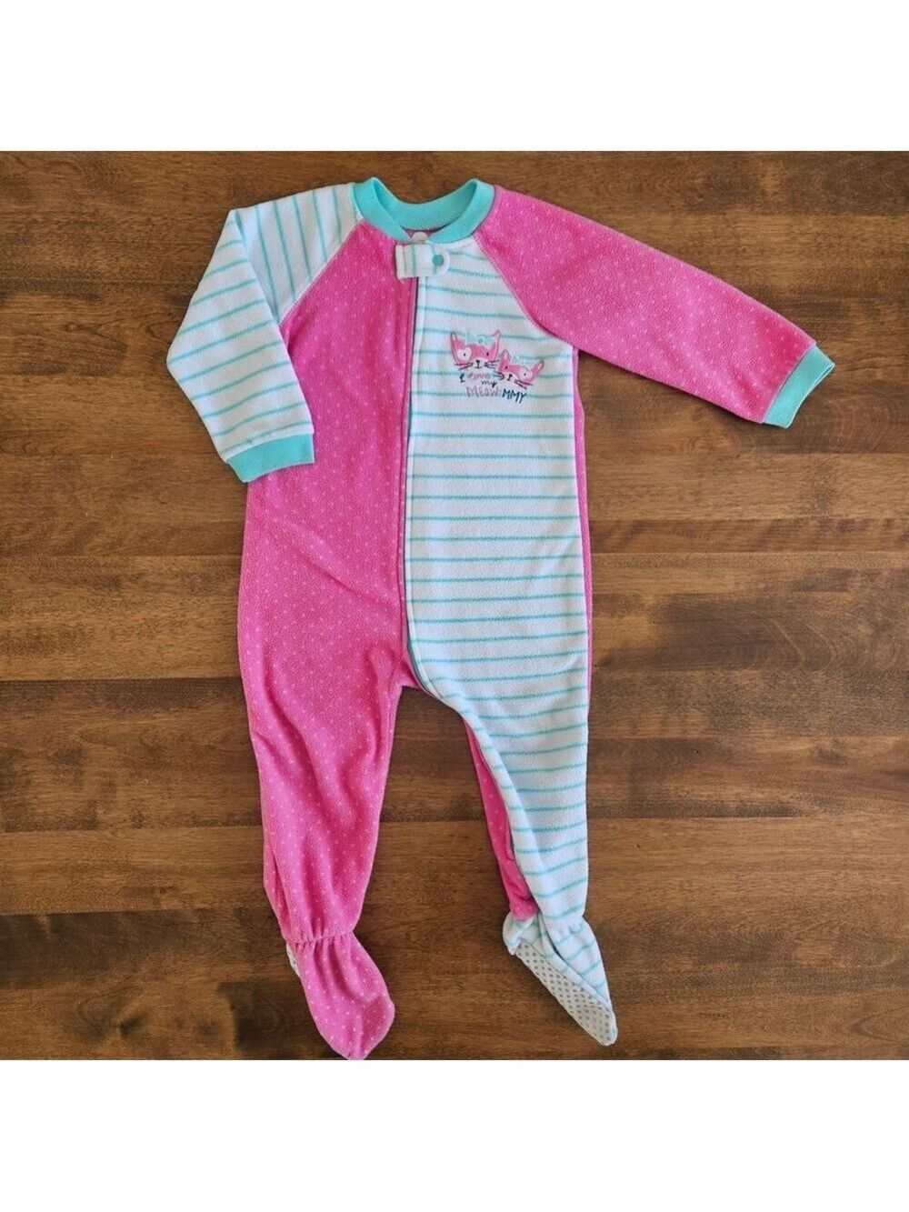 5/$25 The Children’s Place 2T Fleece Footed Pajamas Pink Teal Cats